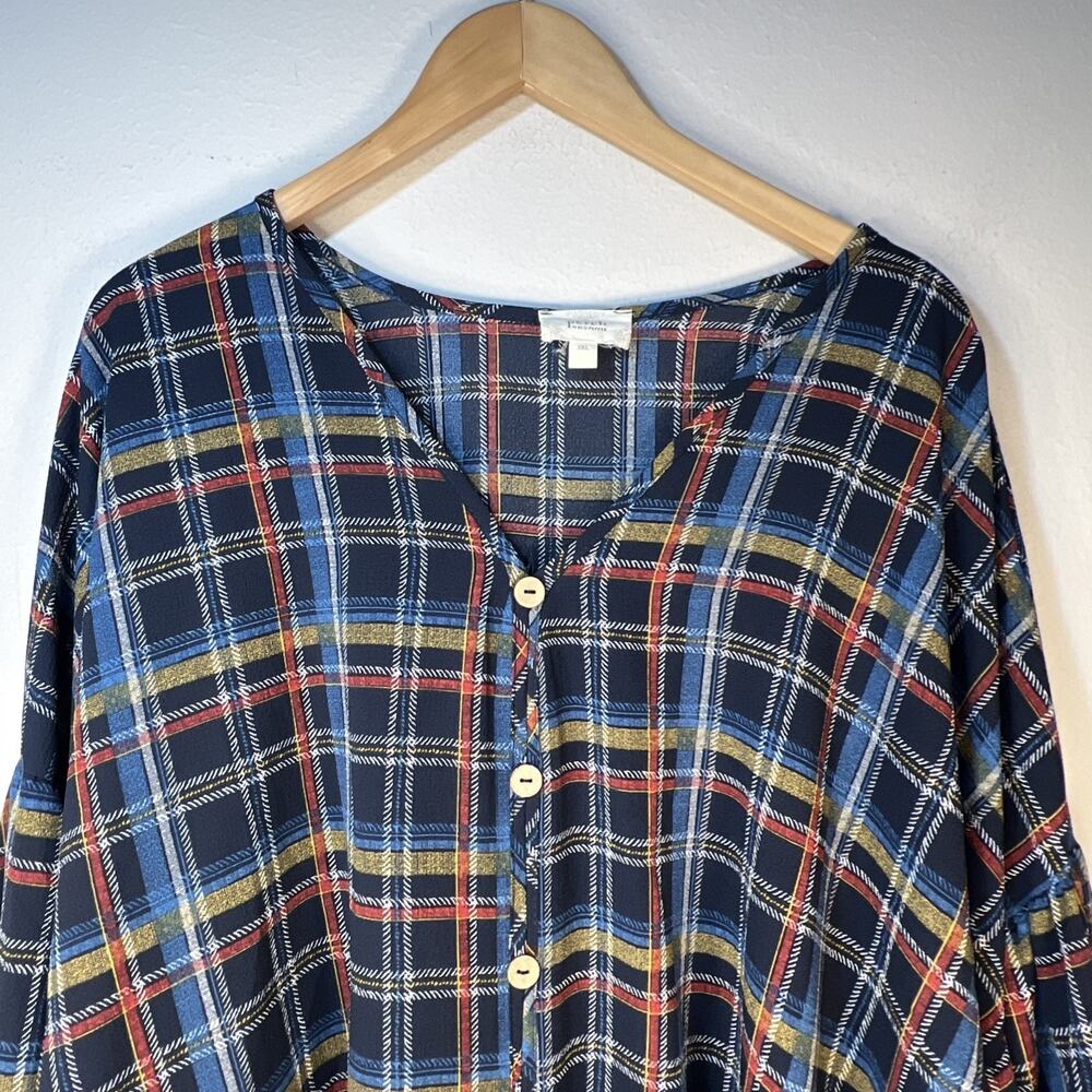Blu Pepper perch blue Plaid Button Down cottagecore fall lagenlook tie front 3XL
